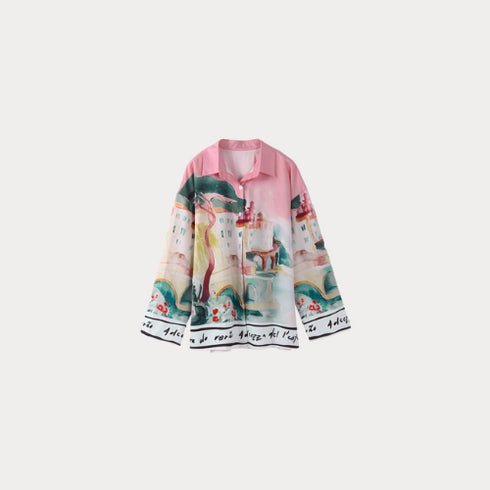 Colorful shirt with a scenic design on a white background